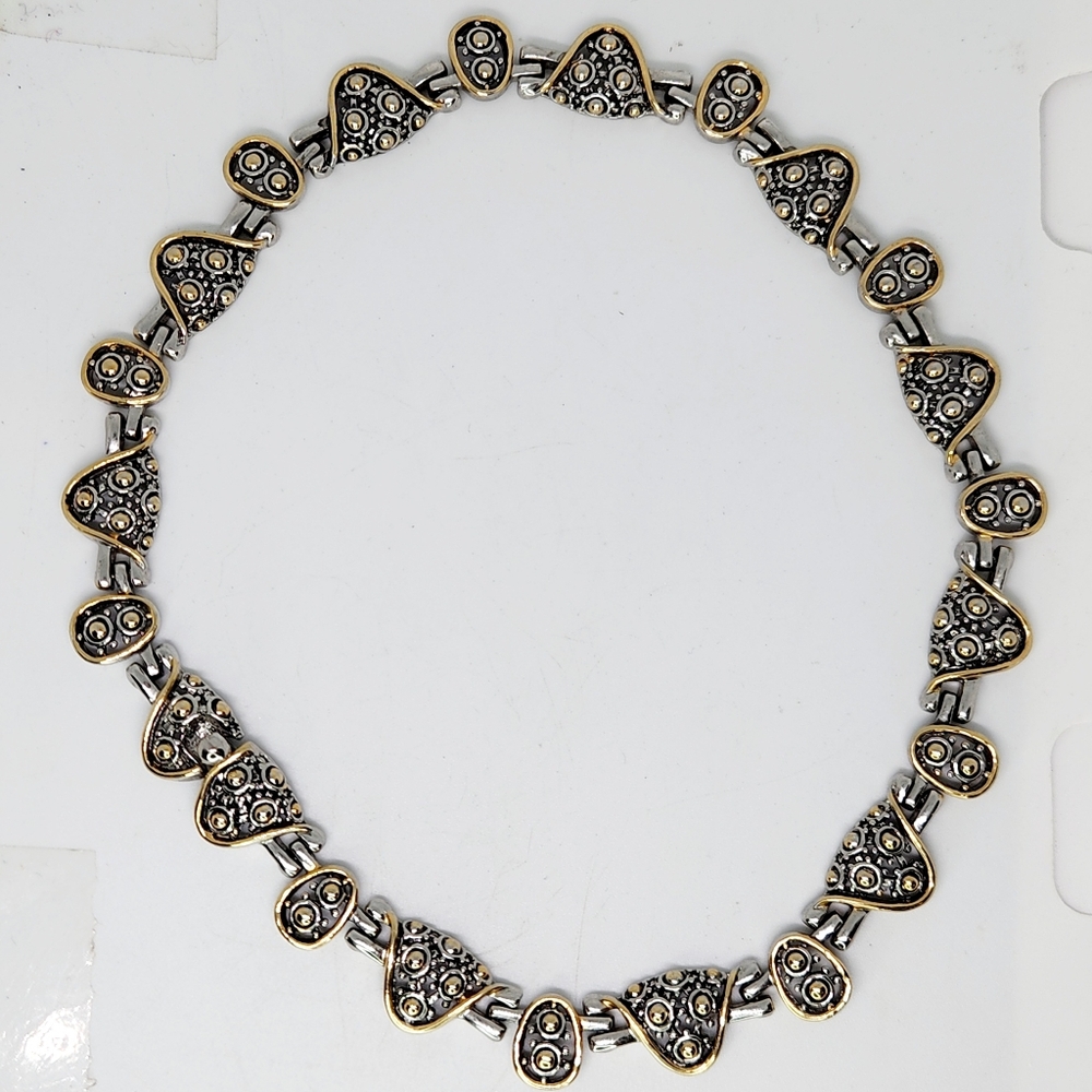 Vintage Heavy Gold & Silver Tone Scroll Heavy Dot Link Necklace Collar